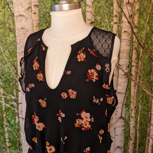 Sheer Dark Floral High Low Maxi Dress w Knee Length Slip - Picture 3 of 9